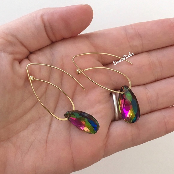 💥3/$28 New MultiColored Dimensional Rainbow Crystal Bead Drop Threader Earrings - Picture 10 of 15